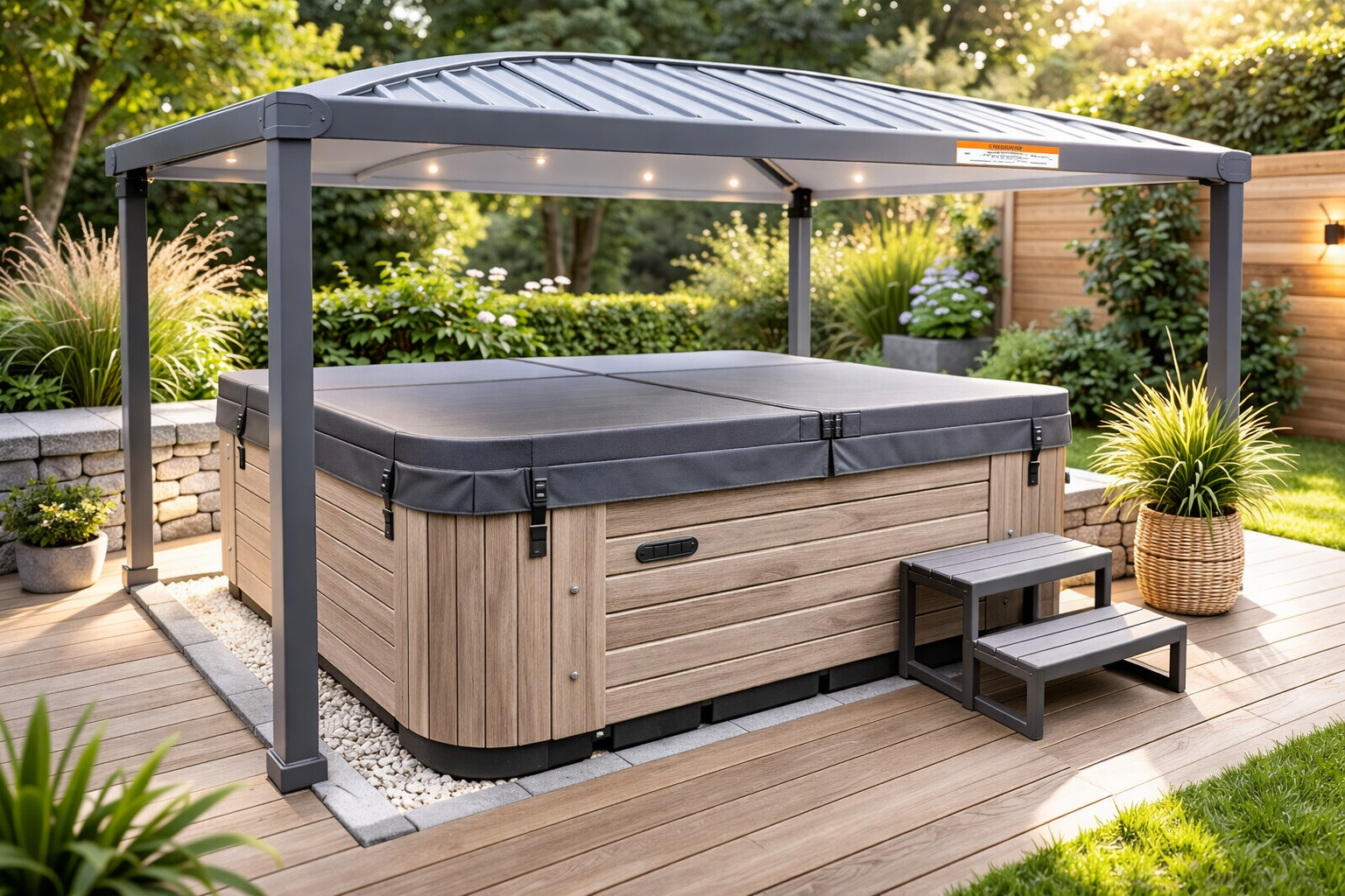 Spa onder overkapping met spa cover