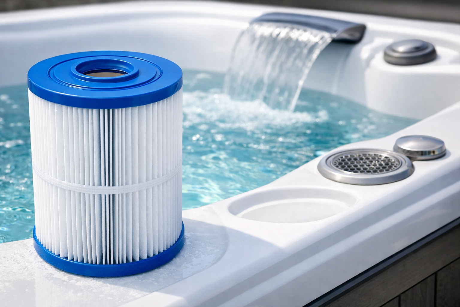 Spa filter met helder water en waterval